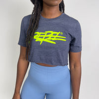 Rebellious™️ Clothing Co. - Women's Rebel Crop top shirt - Blue Steel / Neon Yellow