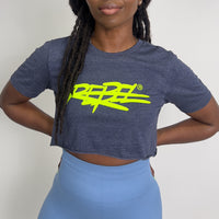 Rebellious™️ Clothing Co. - Women's Rebel Crop top shirt - Blue Steel / Neon Yellow