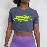 Rebellious™️ Clothing Co. - Women's Rebel Crop top shirt - Blue Steel / Neon Yellow