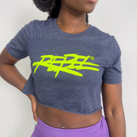 Rebellious™️ Clothing Co. - Women's Rebel Crop top shirt - Blue Steel / Neon Yellow