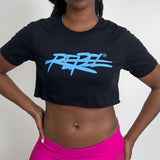 Rebellious™️ Clothing Co. - Women's Rebel Crop top shirt - Blk / Baby Blue